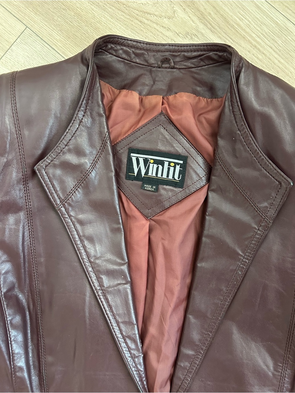 100% Leather ! Vintage Winlit Dark Brown Leather Blazer Jacket - Picture 2 of 6
